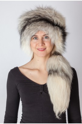 Shadow frost fox fur hat with tail